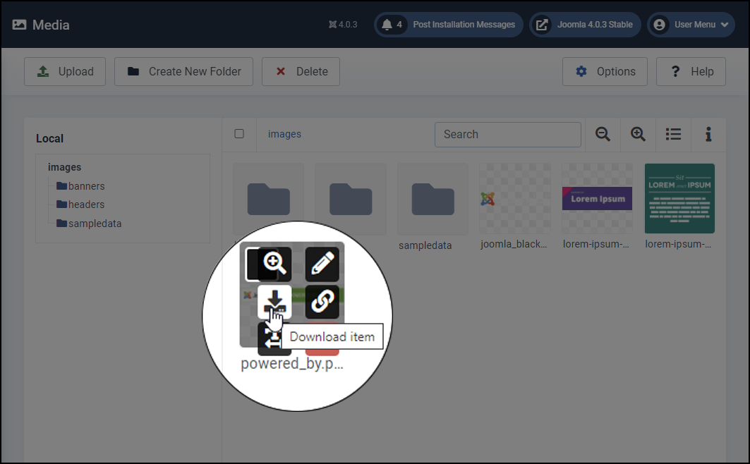 Joomla 4 - Media Manager - Download Item