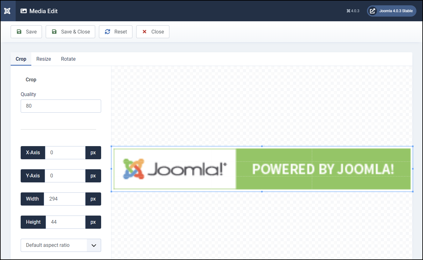 Joomla 4 - Media Manager - Edit Item - Crop