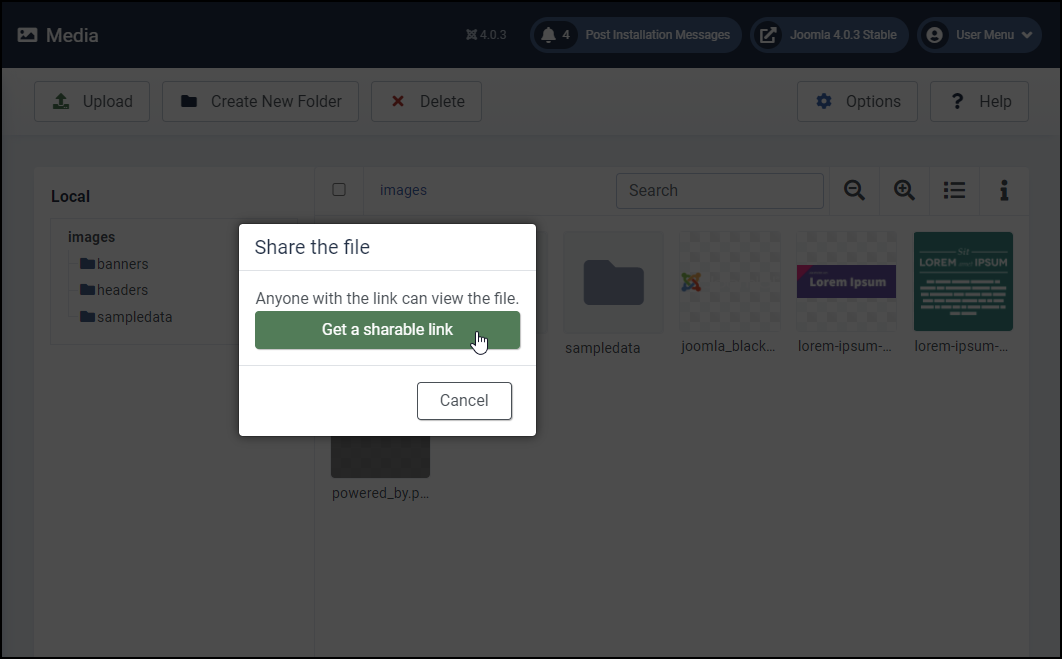 Joomla 4 - Media Manager - Get A Sharable Link
