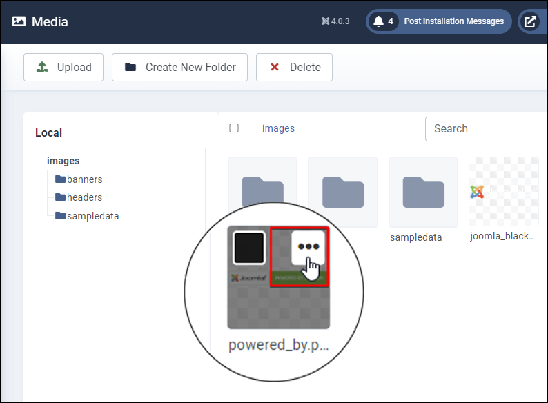 Joomla 4 - Media Manager - Open Item Actions