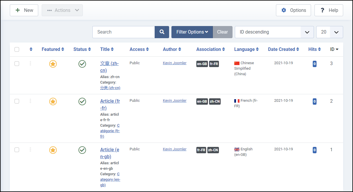 Joomla 4 - Sitio web multilingüe - Asociaciones de artículos guardadas