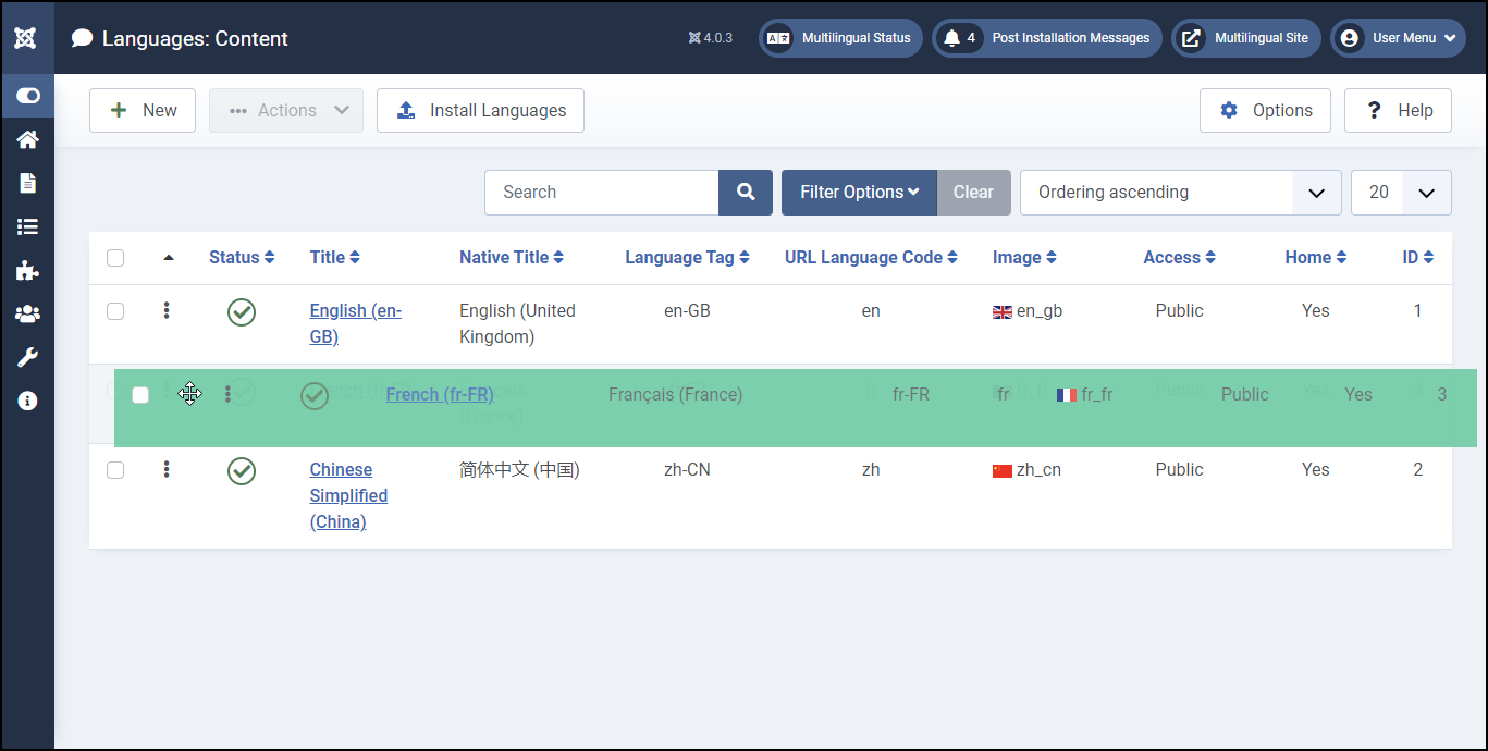 Joomla 4 - Site Web multilingue - Ordre des langues