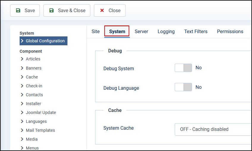 Joomla 4 - Session Lifetime - System Tab