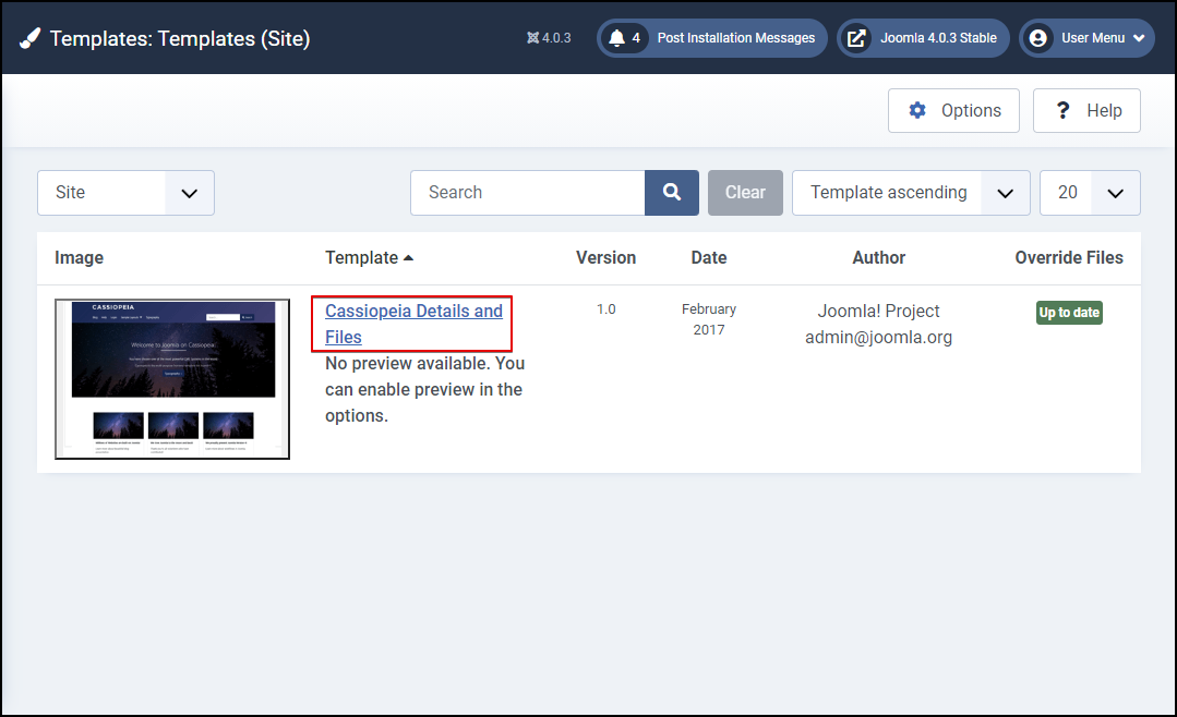 Joomla 4 - Template Manager - Open A Template