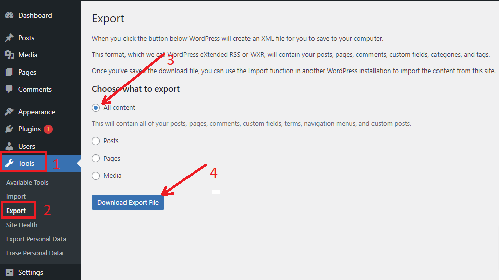 Export Your Wordpress Site