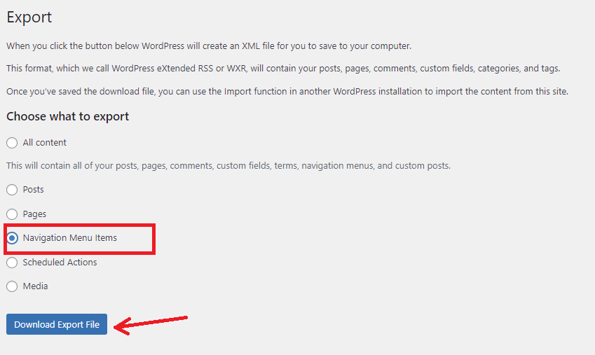 Export Navigation Menus In Wordpress 1