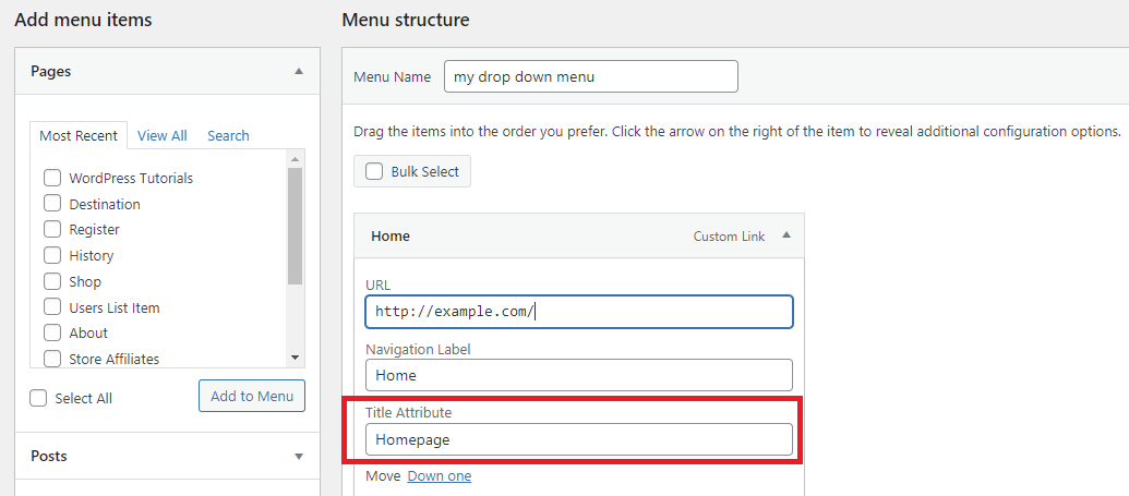 Title Attribute In Wordpress Navigation Menu