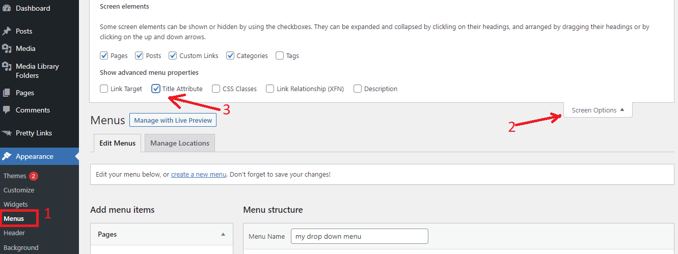 Add Title Attribute In Wordpress Navigation Menu