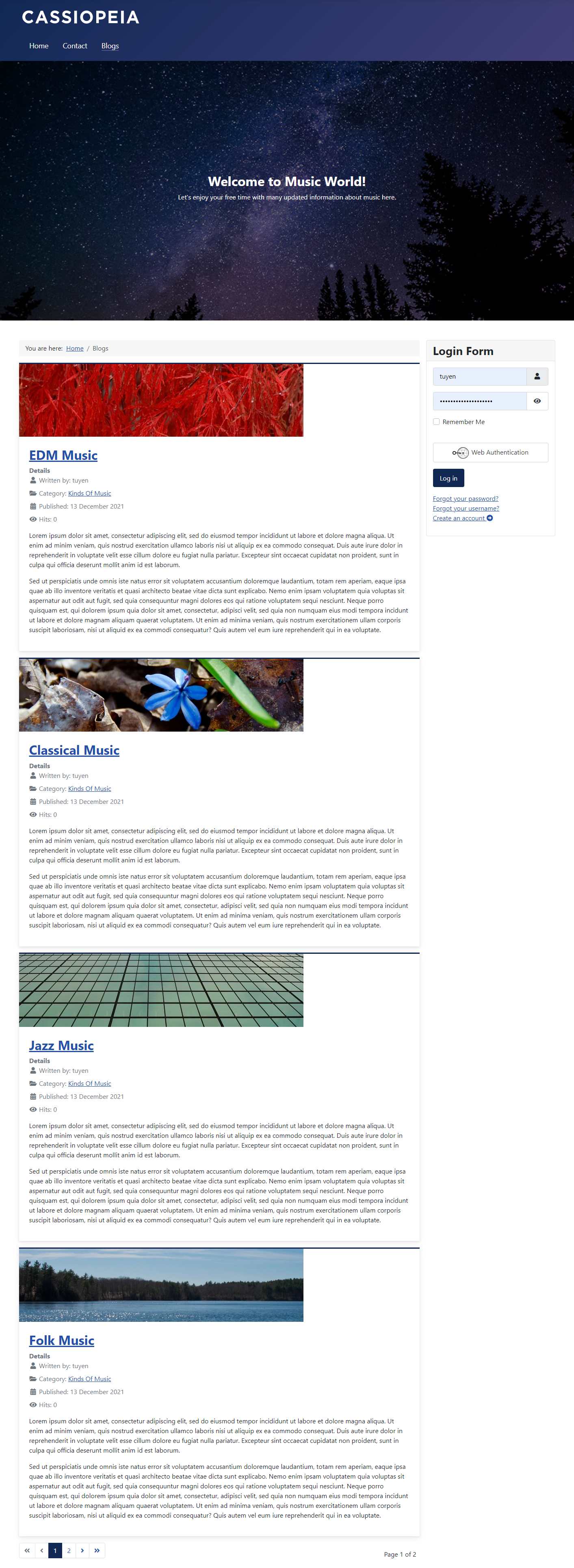 Blog Layout With Cassiopeia 10