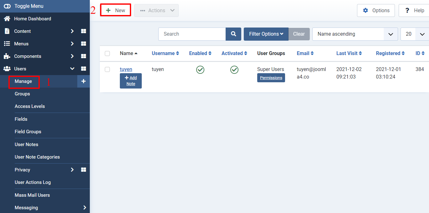 Create And Manage An User Account In Joomla 4-1