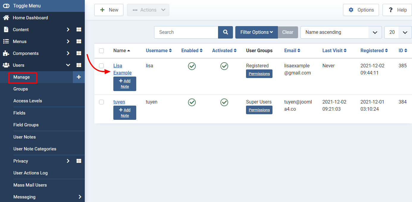 Create And Manage An User Account In Joomla 4-3