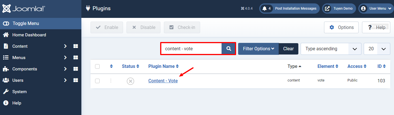 Enable Vote Plugin In Joomla 4-2