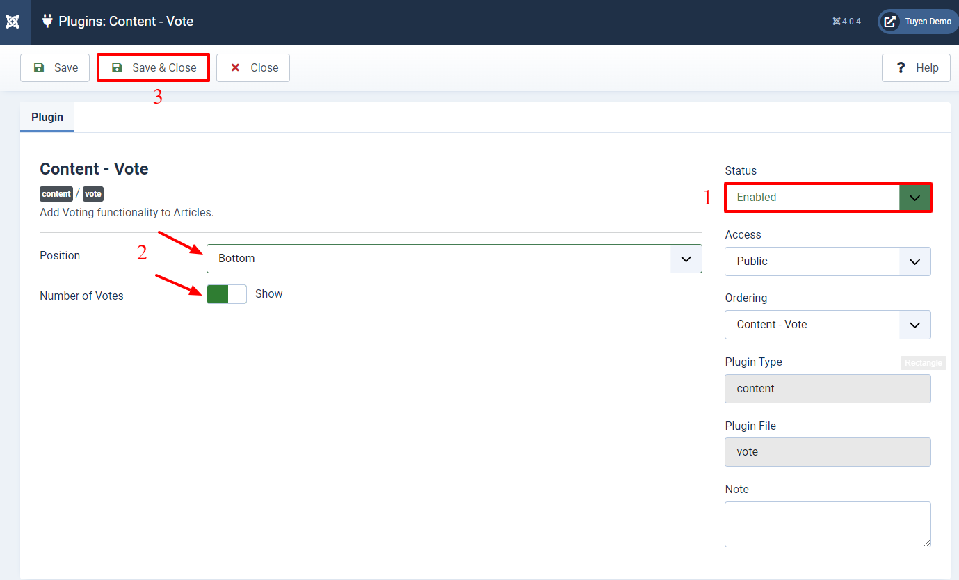 Enable Vote Plugin In Joomla 4-3