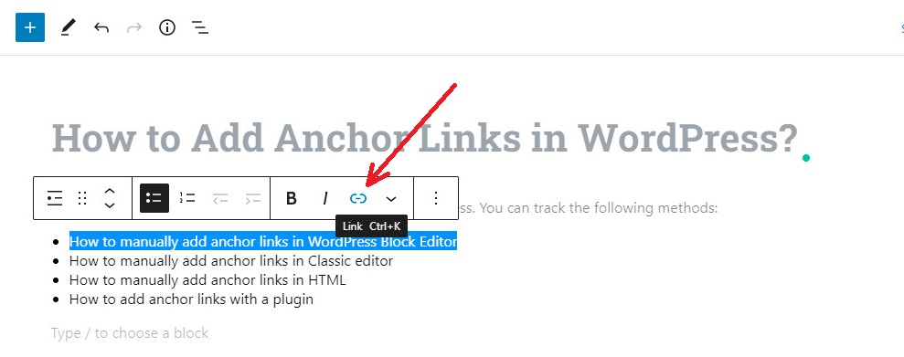 Add Anchor Links In Wordpress