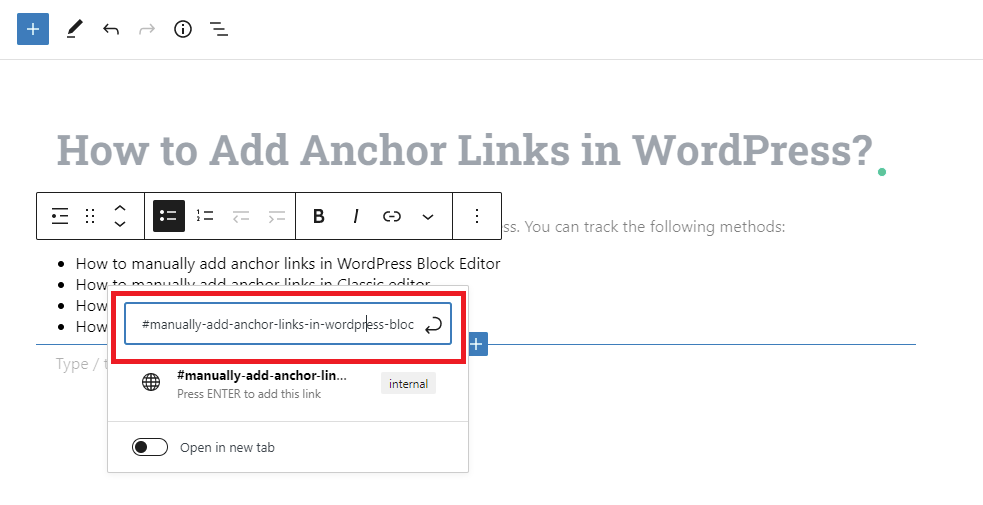 add anchor links in wordpress