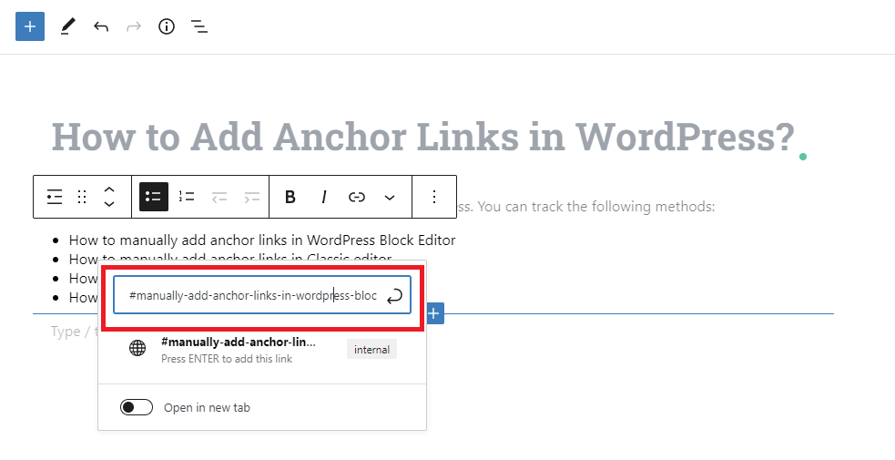 Add Anchor Links In Wordpress