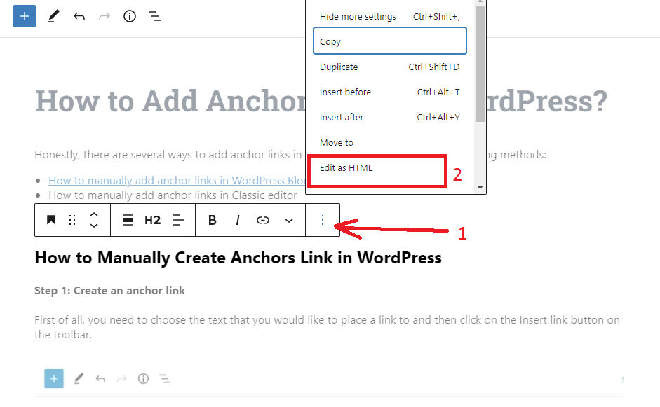 Add Anchor Links In Wordpress