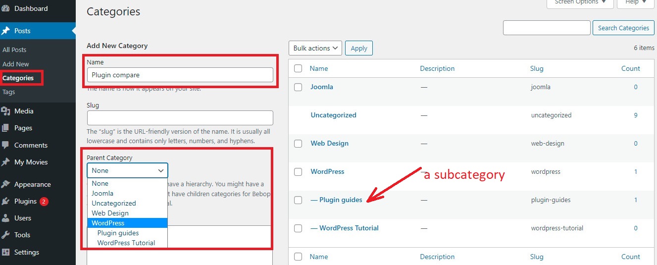 Add Categories And Subcategories In Wordpress 8