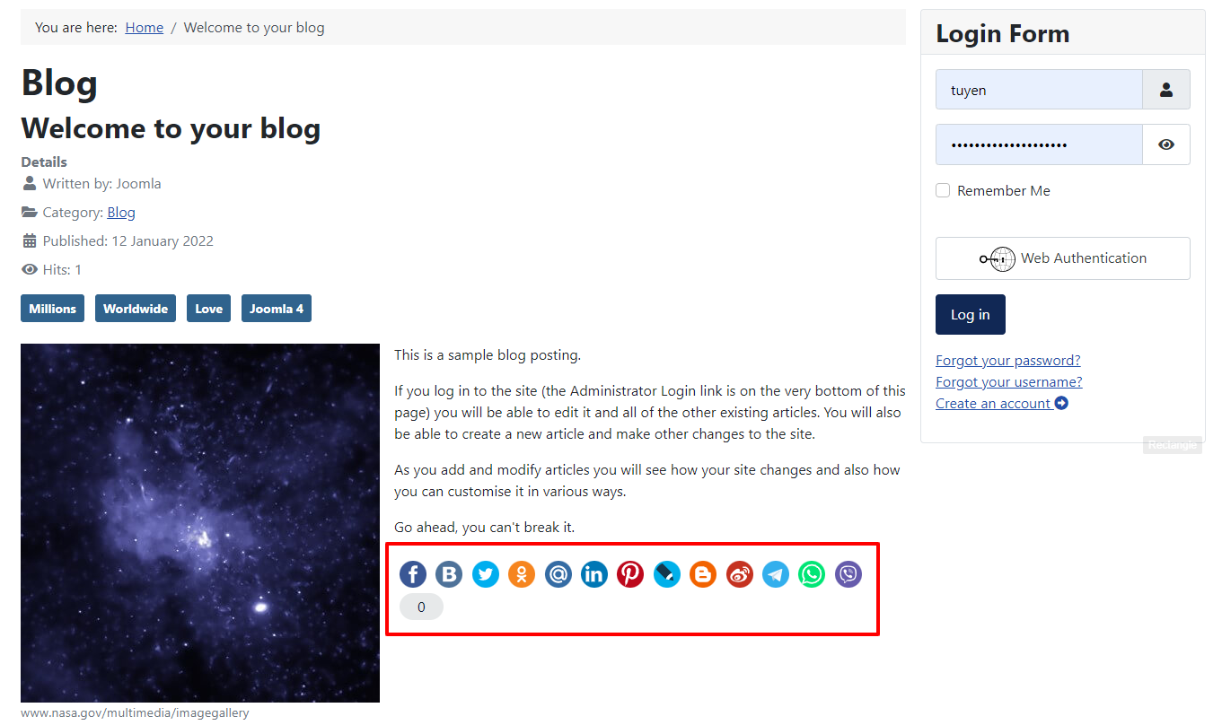 Add Social Network Button To Joomla 4-10