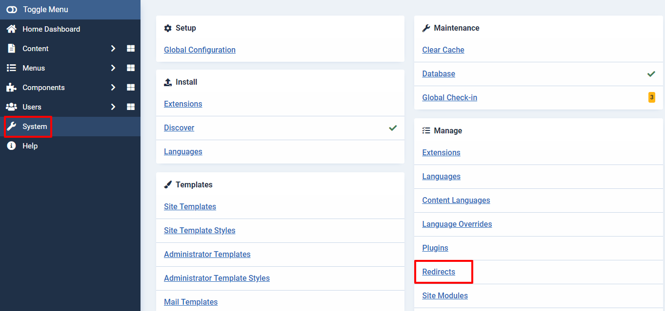 Create Redirects In Joomla 4-3