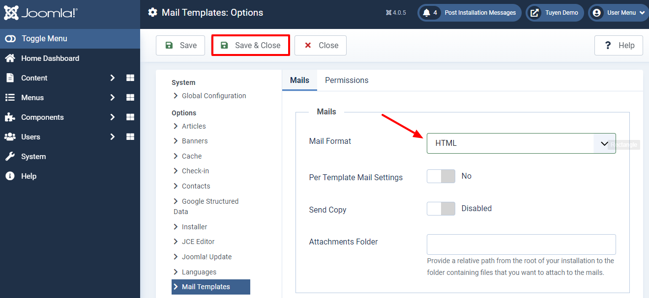 Enable Html Mail Templates In Joomla 4-4