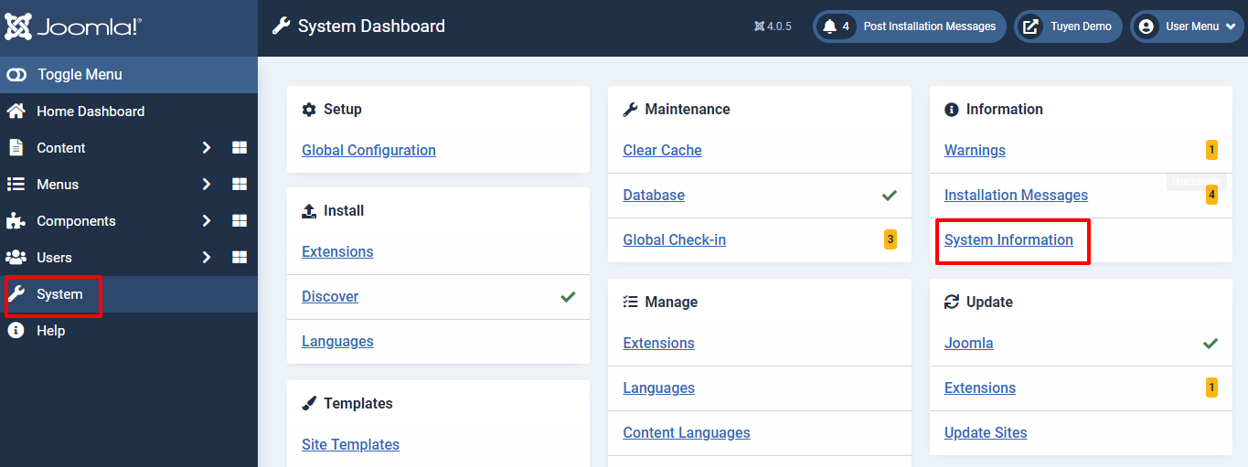 System Information In Joomla 4-2