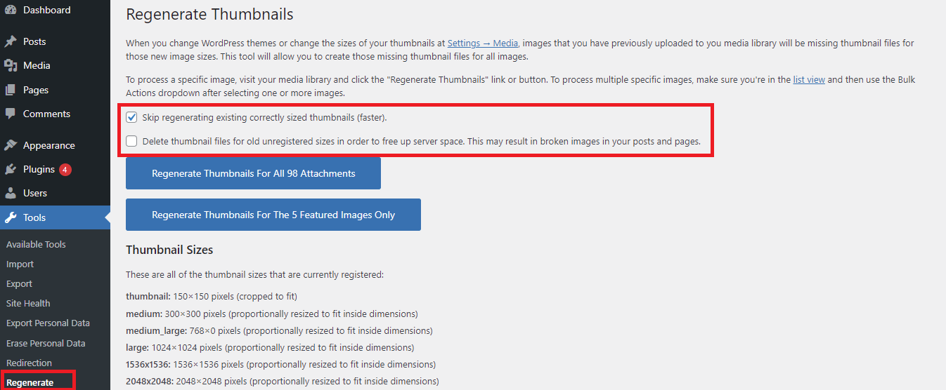 Regenerate Thumbnails In Wordpress