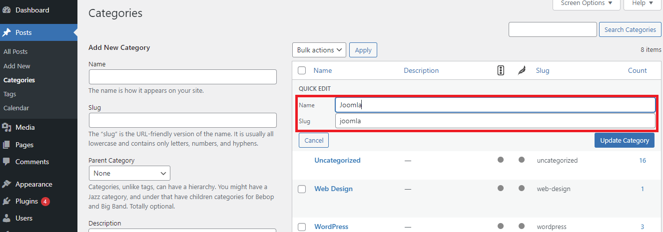 Rename Categories In Wordpress