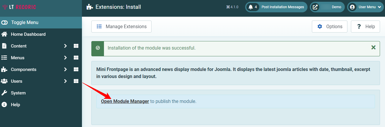 Use Mini Frontpage Extension For Joomla 4-1
