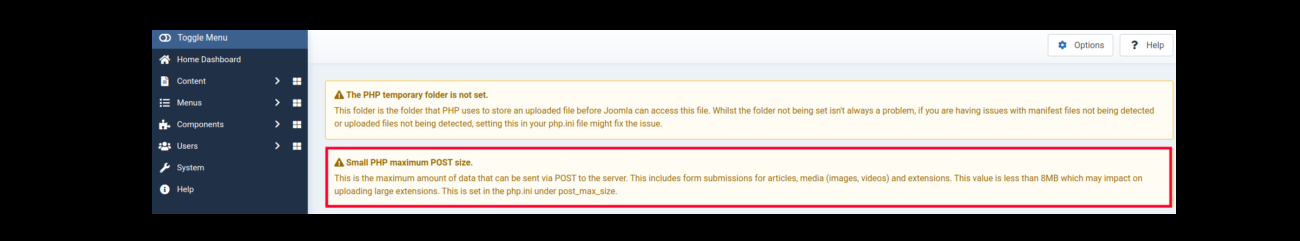 Fix Warning Small Php Maximum Post Size In Joomla 4-1