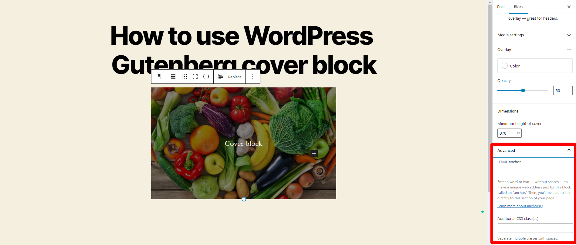 Wordpress Gutenberg Cover Block