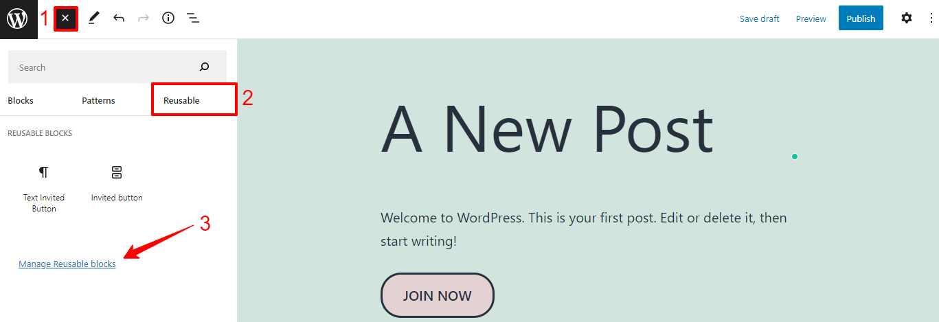 Use Wordpress Reusable Blocks 7