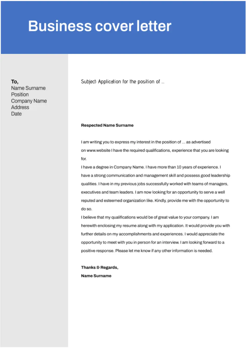 Business Cover Letter Template