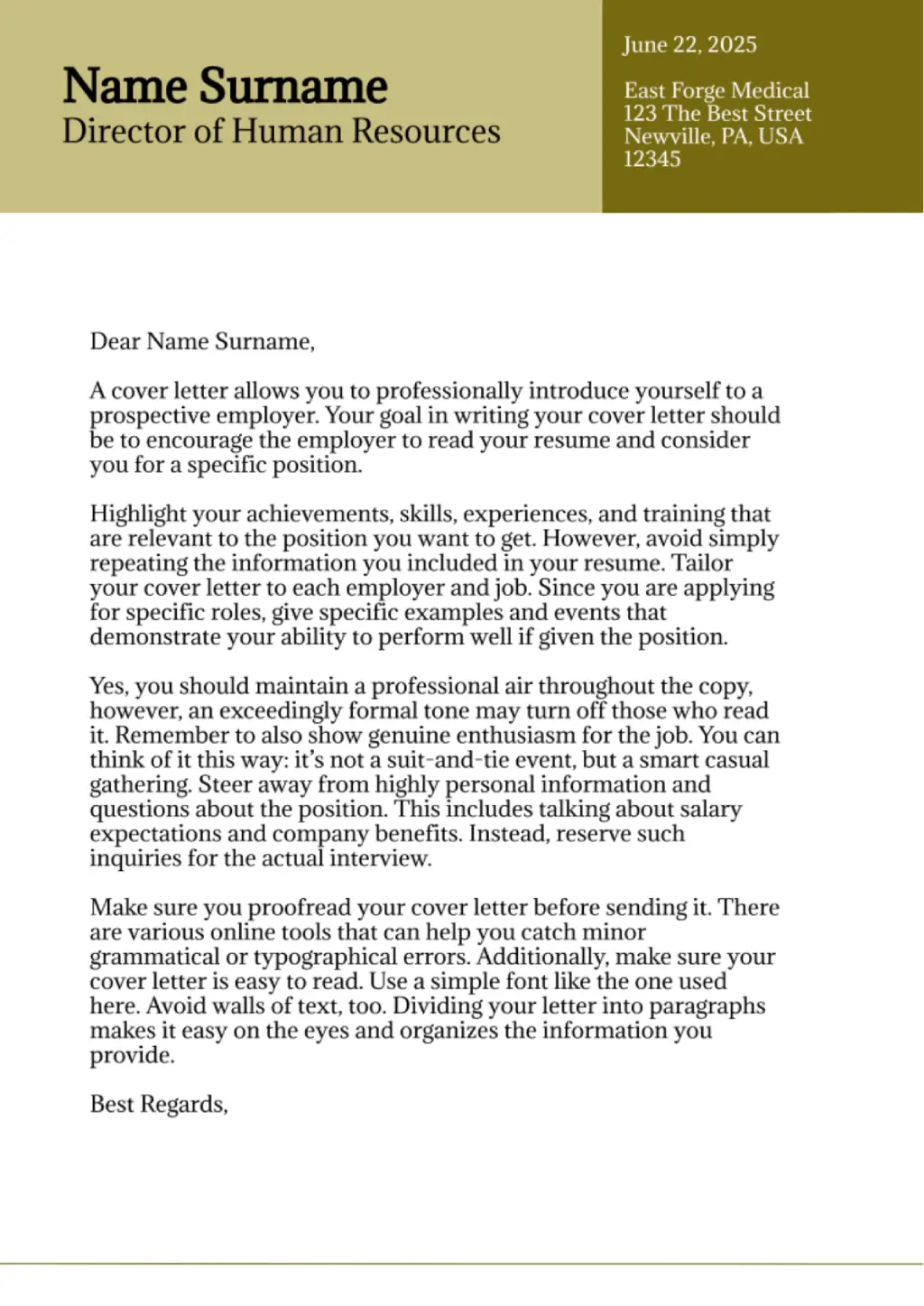 Simple Cover Letter Template