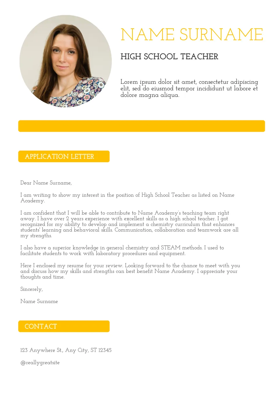 Teacher Cover Letter Template