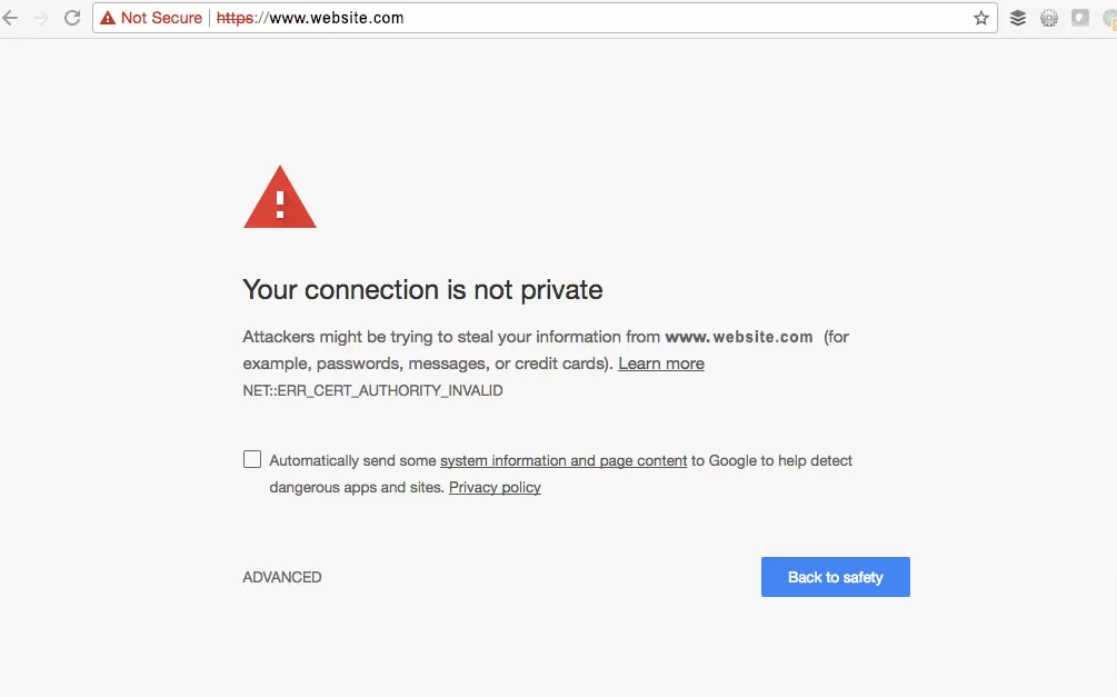 Warning Not Secure Website