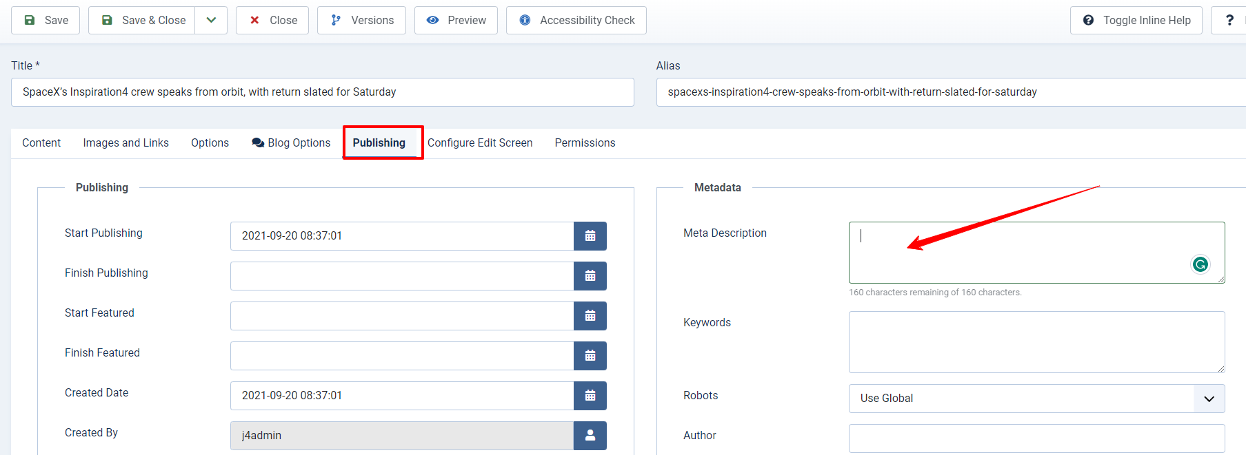 Add Meta Description In Joomla 2