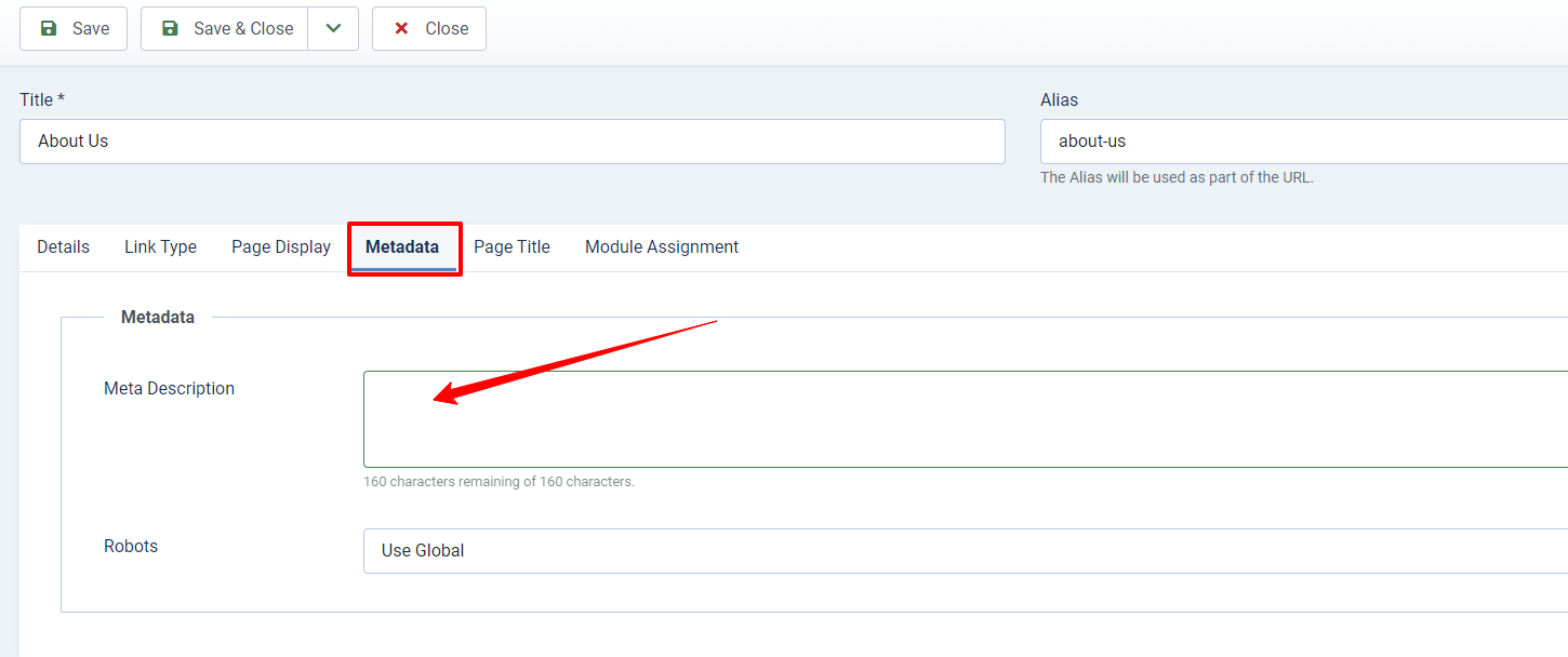 Add Meta Description In Joomla