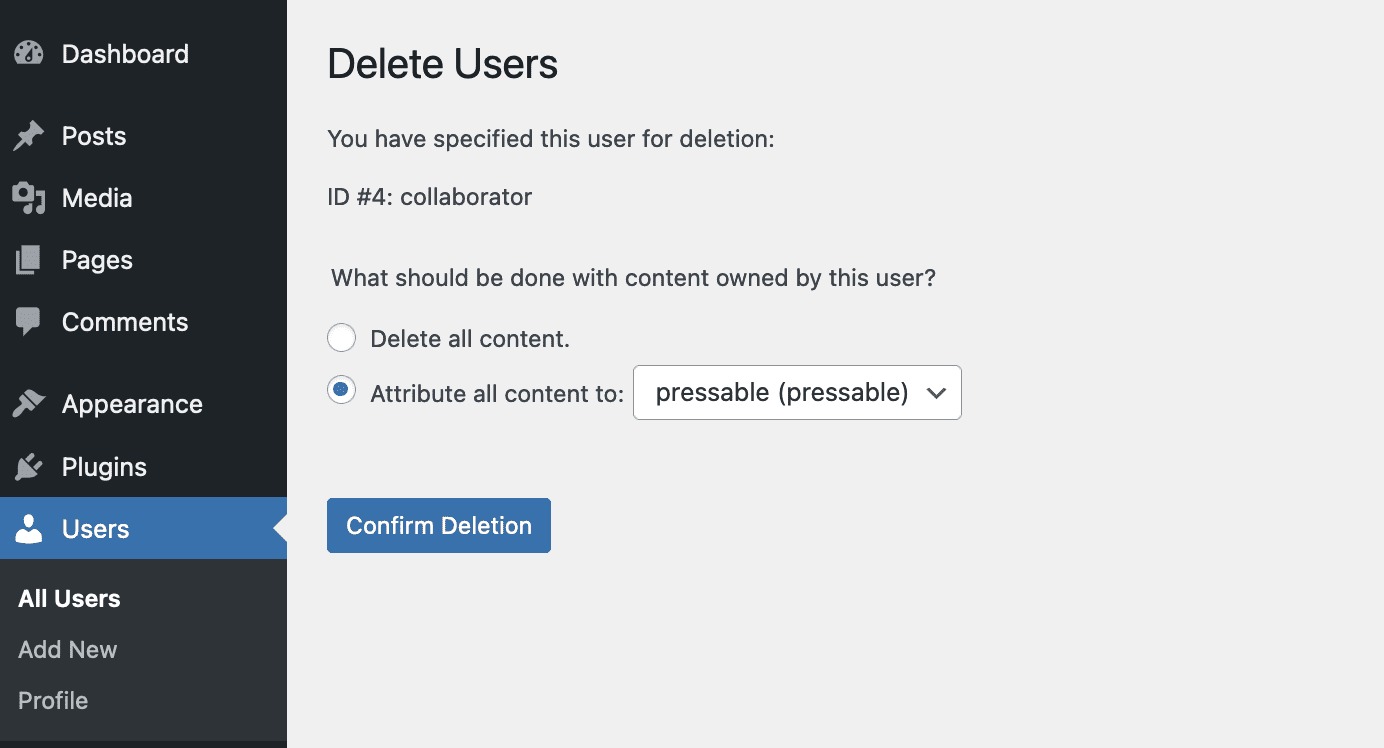 Wordpress Delete User