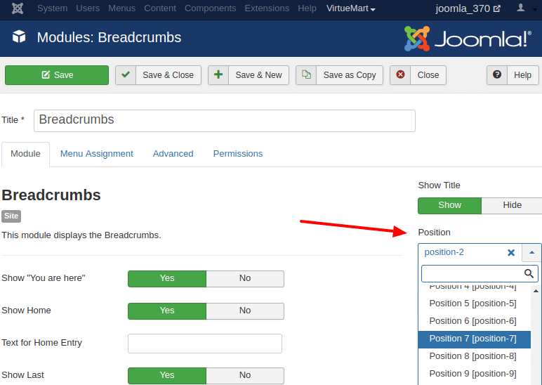 Assigning Modules to template position