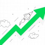 doodle style upward direction growth arrow with rocket design