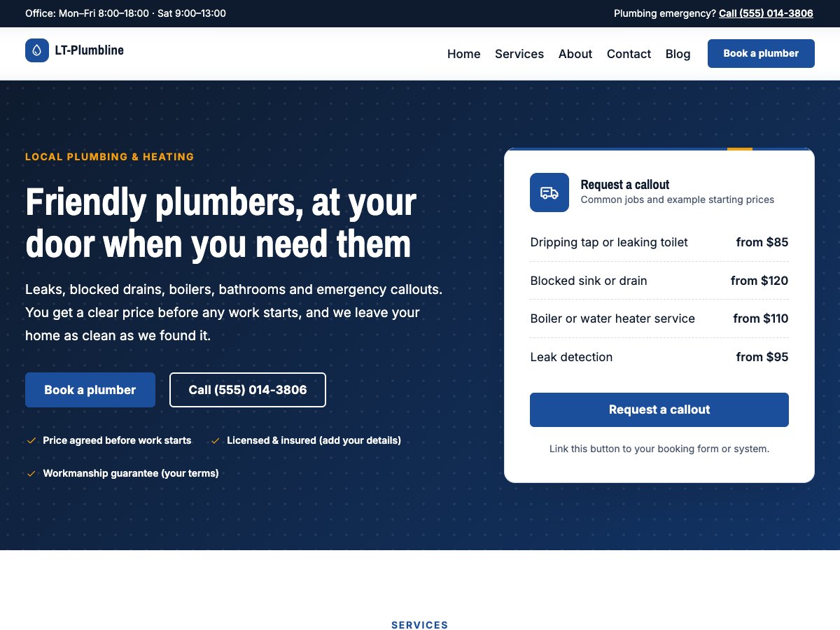 LT Plumbline plumber WordPress block theme homepage