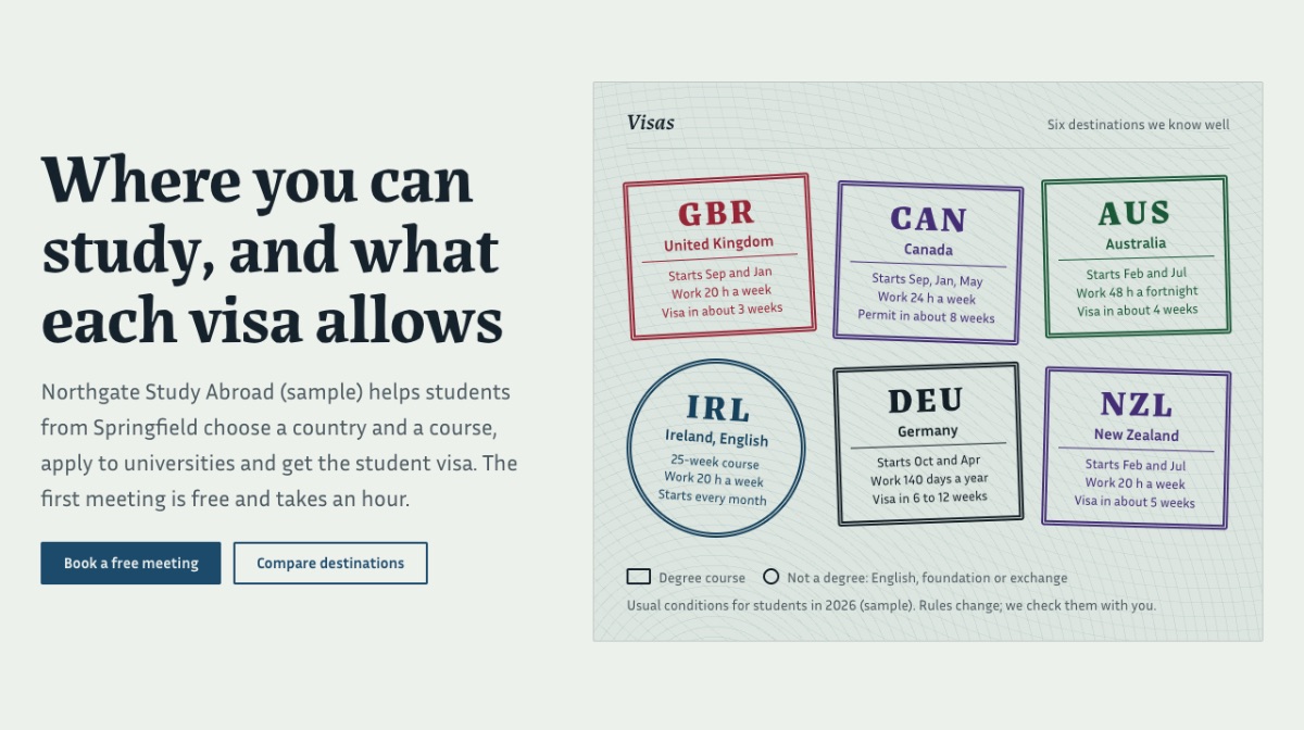 LT Abroad design: visa page section