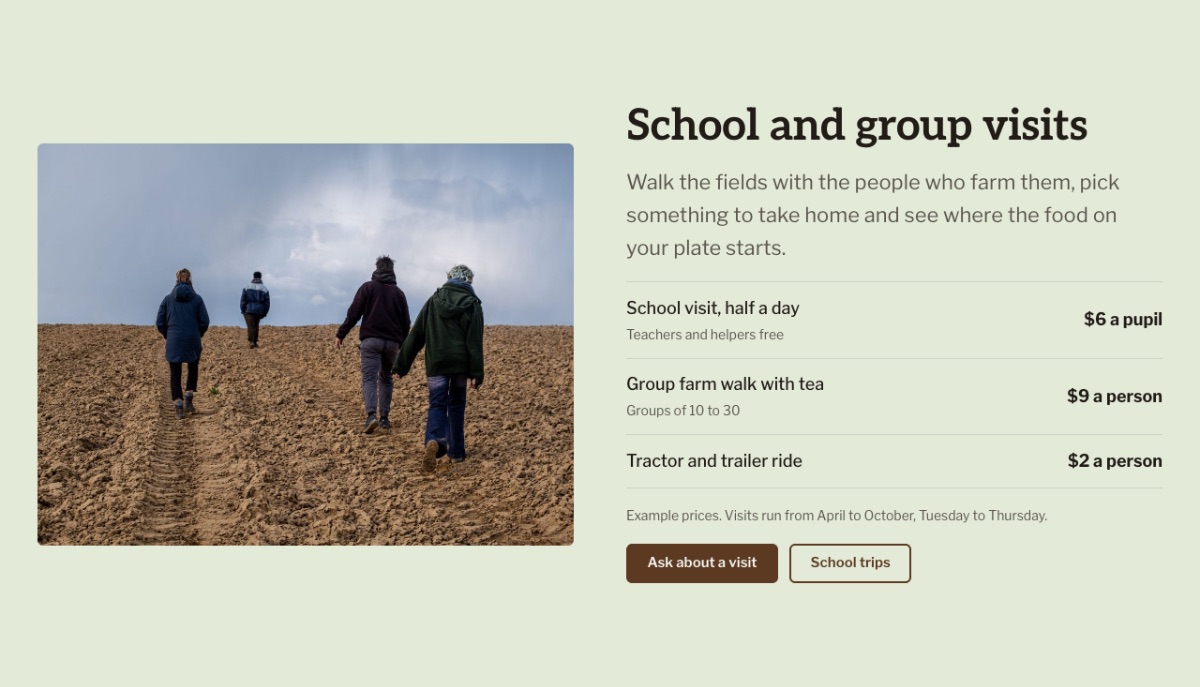 LT Agriculture design: visits section