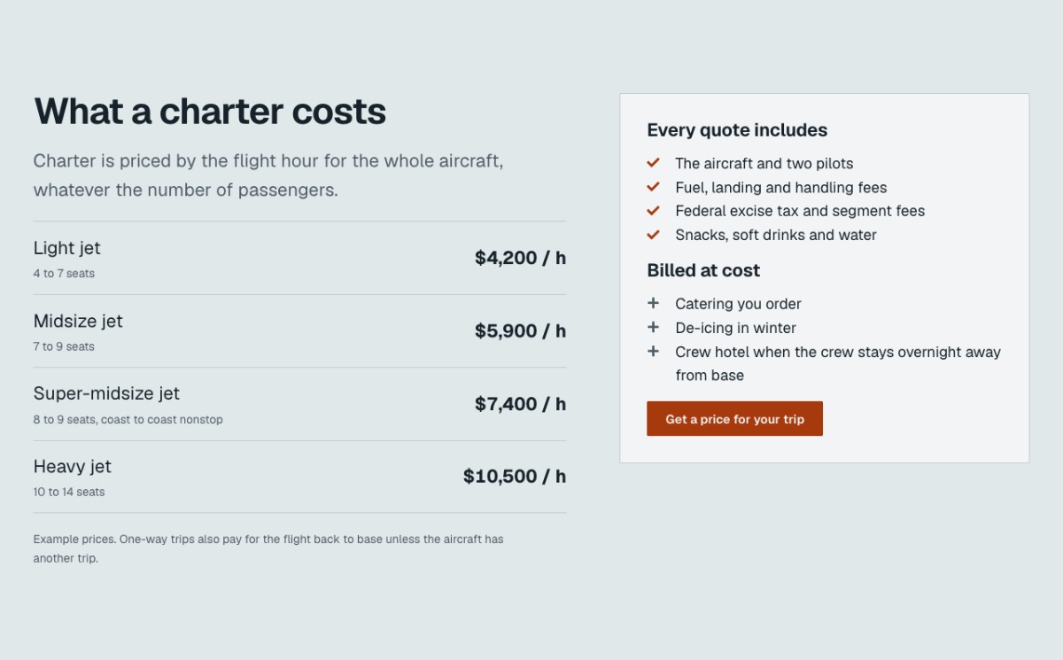 LT Aircoms design: prices section
