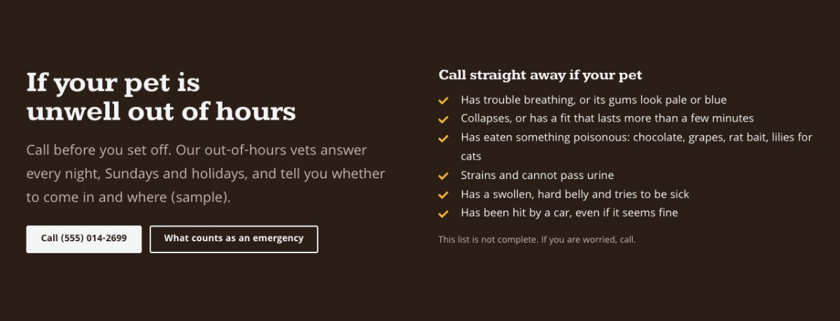 LT Anicare design: emergencies section