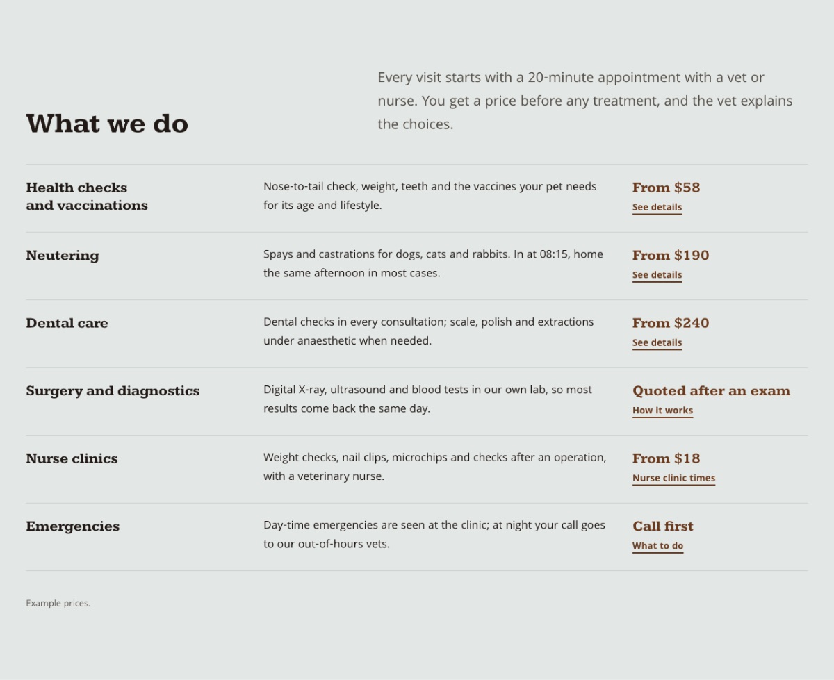 LT Anicare design: services section