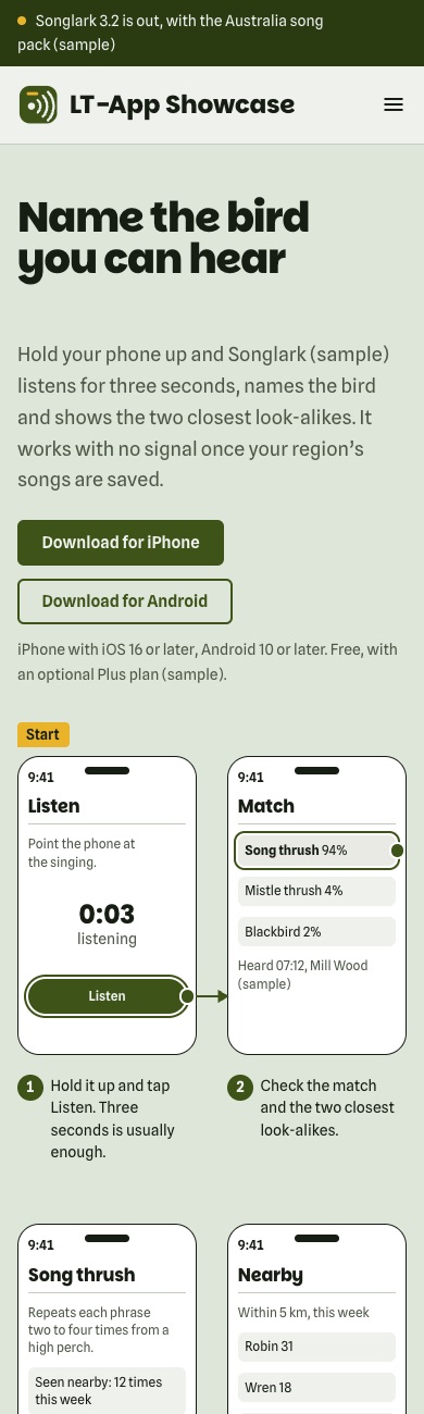 LT App Showcase design on a phone