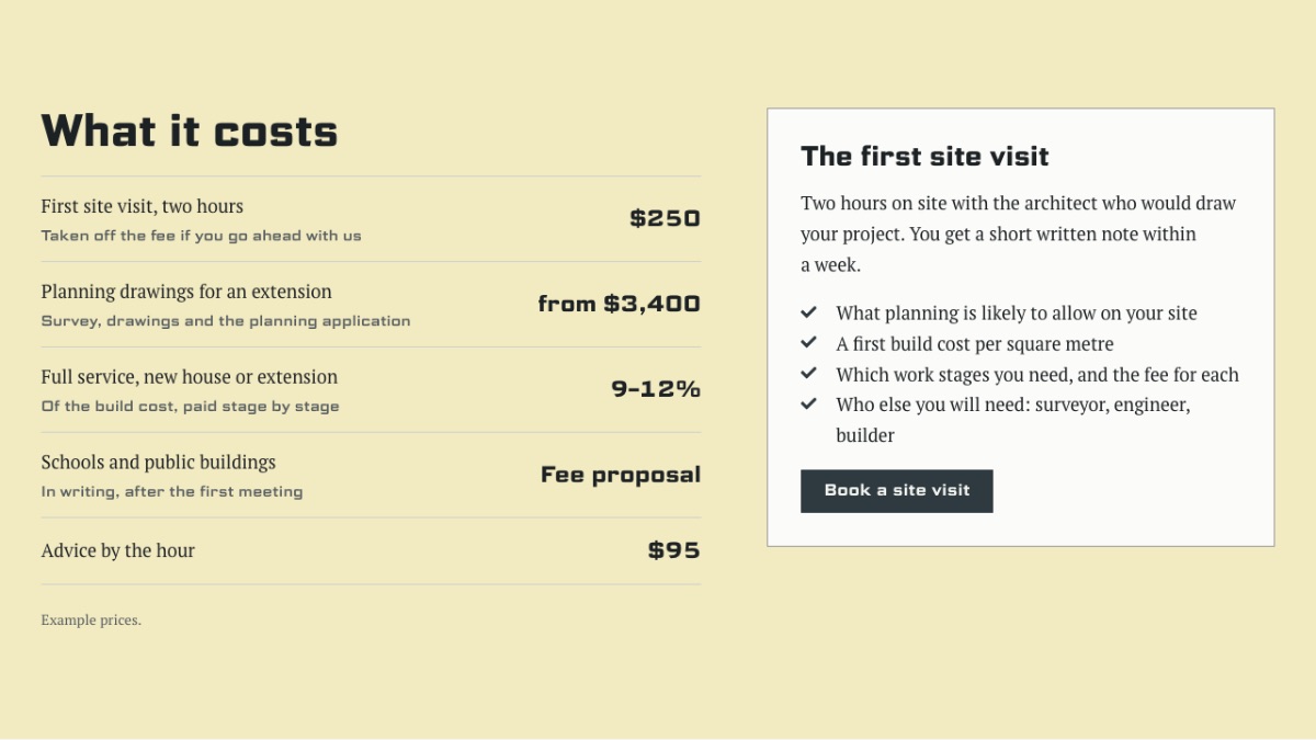 LT Arch design: fees section
