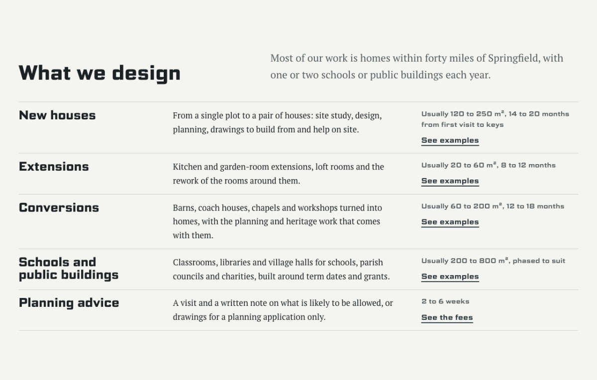 LT Arch design: services section